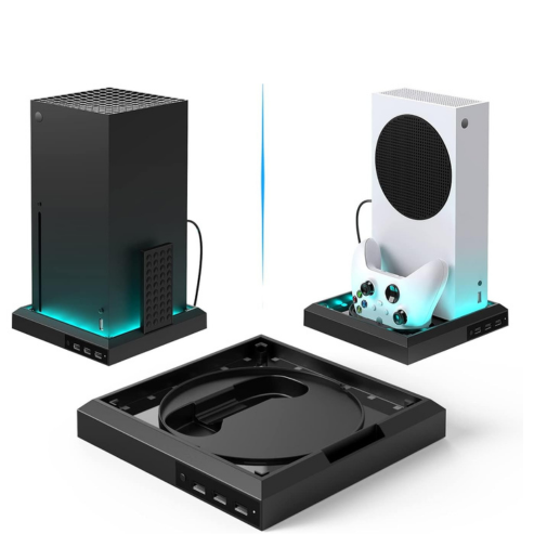 Station de support à lumière RGB pour console Xbox Series X/S, avec hub USB à 3 ports et base LED colorée pour accessoires gaming