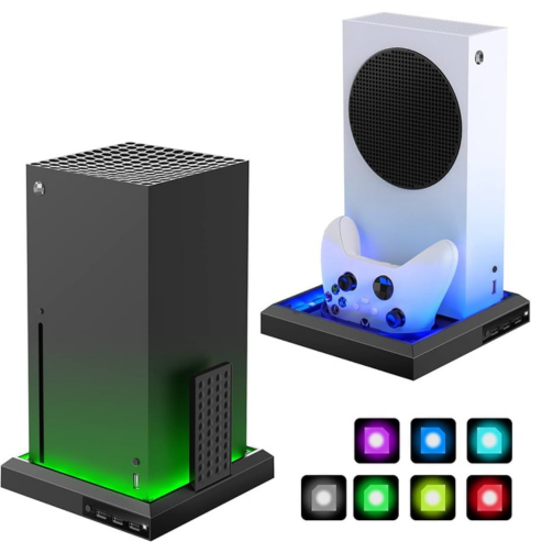 Station de support à lumière RGB pour console Xbox Series X/S, avec hub USB à 3 ports et base LED colorée pour accessoires gaming