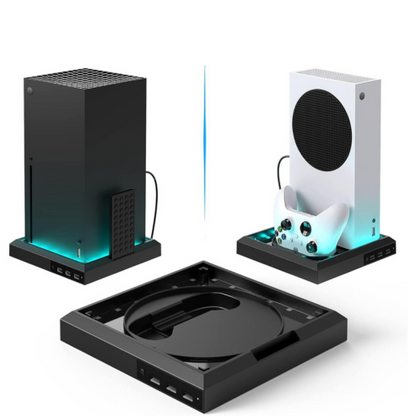 Station de support à lumière RGB pour console Xbox Series X/S, avec hub USB à 3 ports et base LED colorée pour accessoires gaming