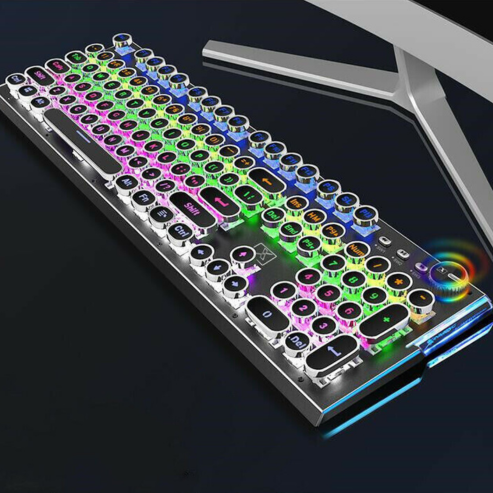 Clavier mécanique rétro punk, 104 touches, interrupteurs bleus/noirs/marrons, rétroéclairage RGB, USB filaire, pour PC et ordinateur portable